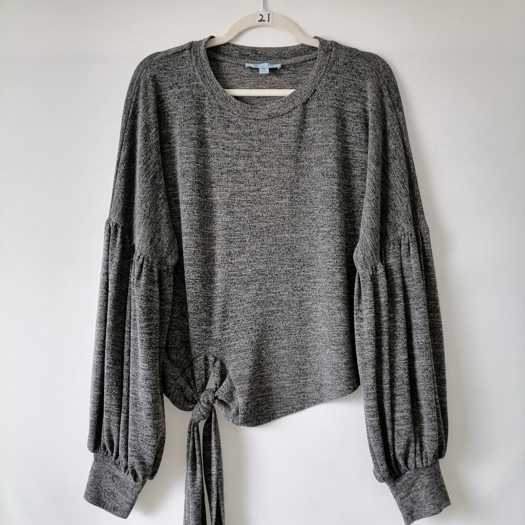 She + Sky Womens Dark Gray 3/4 Sleeve Round Neck Tie Hem Pullover Top Size M